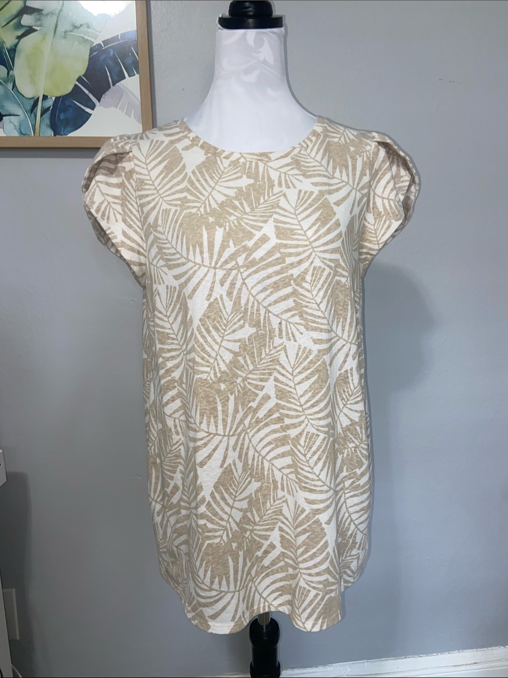 LOFT tropical leaf tulip sleeve tee